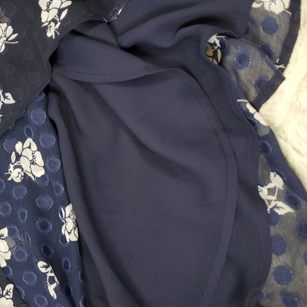 Ann Taylor Navy Blue Floral Swiss Dot Dress 4 Sleeveless - Picture 13 of 14